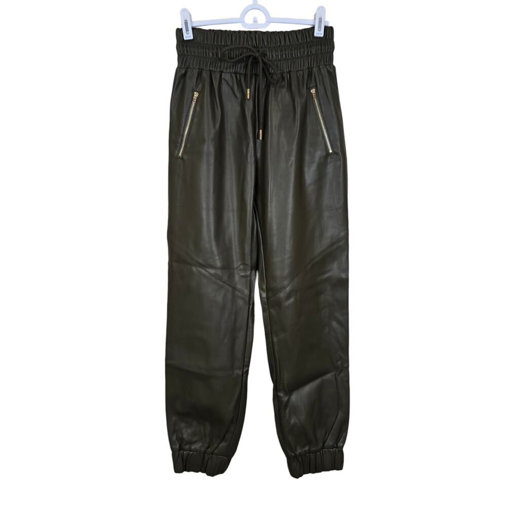 NEW NWT Women's 12th Tribe Green Faux Leather Pull On Jogger Pants | Small